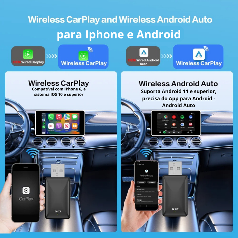 CarPlay Multimídia Sem fio para IOS e Android