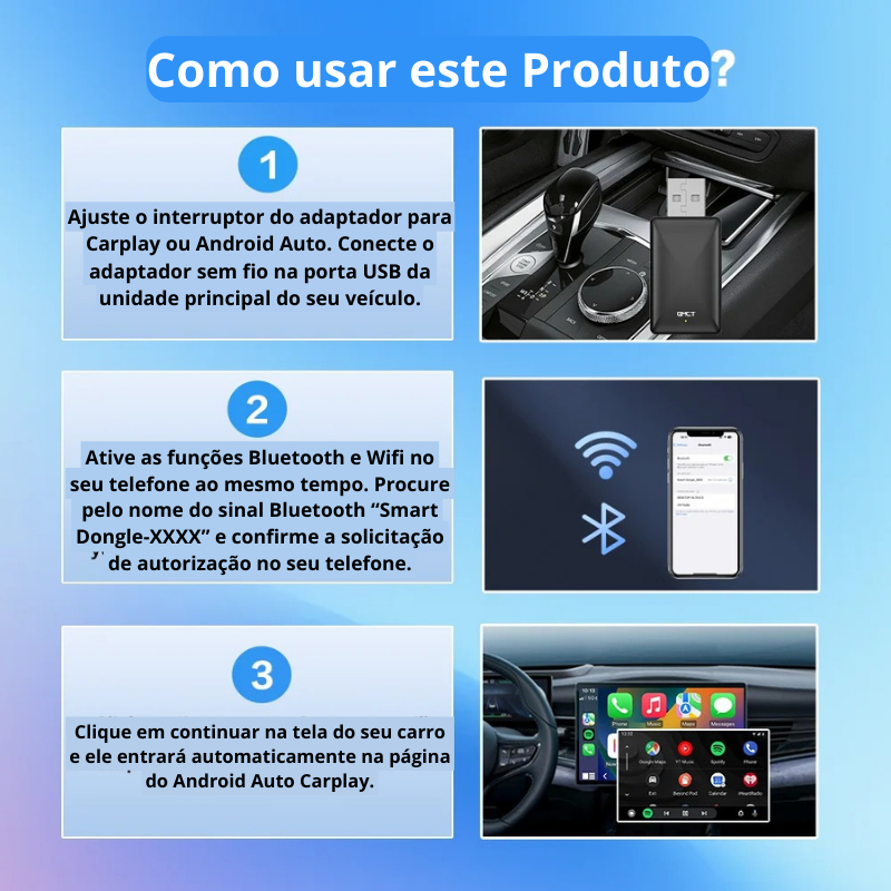 CarPlay Multimídia Sem fio para IOS e Android